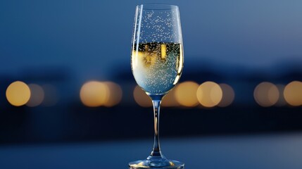 A glass of champagne with a lot of bubbles in it