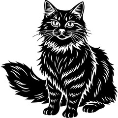 maine coon cat black silhouette vector with white background, Pet animal silhouette