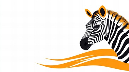 Striking zebra portrait against a vibrant orange and white background. A symbol of African wildlife.