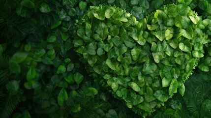 Obraz premium A heart made of green leaves in the middle of a forest