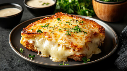 A plate of cheesy bread with parsley on top