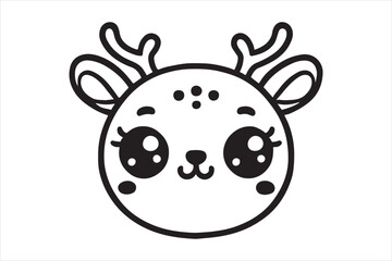 Cute cartoon reindeer face line art