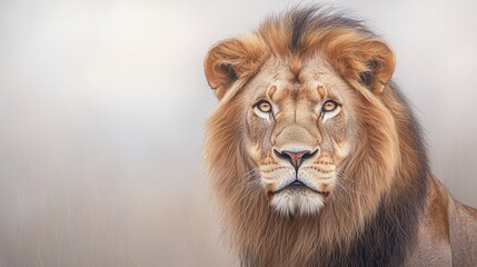 Fototapeta premium A close up of a lion's face on a white background