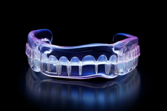 Modern transparent dental guard protecting teeth on black background