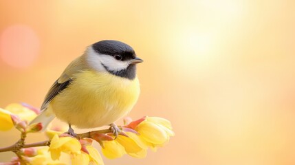 Obraz premium A small bird sitting on top of a yellow flower