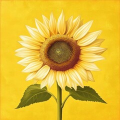Obraz premium A Single Sunflower Blooms Against A Yellow Background