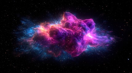 A vibrant cosmic nebula in shades of pink and blue, bursting with energy and light, creating a breathtaking view.