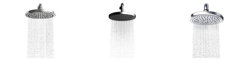 Rainfall showerhead isolated on transparent background, Set of