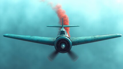 Vintage warplane performing aerobatics with red smoke trail