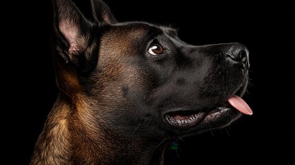 A close up of a dog with its tongue out