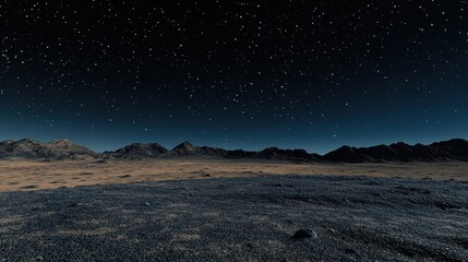 A breathtaking night sky over a rocky lunar landscape filled with stars.