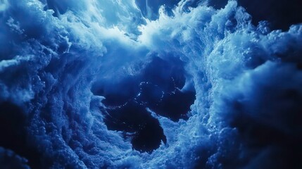 Abstract blue swirling cloudscape, cosmic nebula.