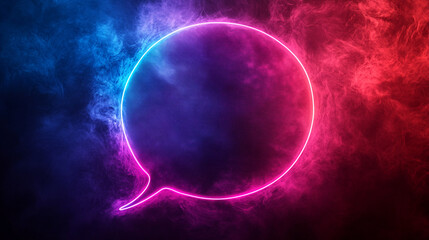 Fototapeta premium Neon speech bubble with colorful smoke background evoking digital communication themes