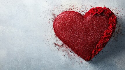 Fototapeta premium A red heart with red roses on a gray background