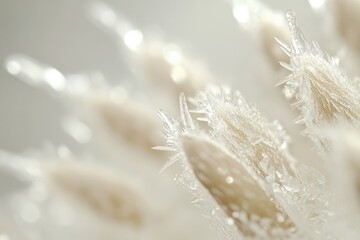 Delicate frost crystals adorn dried plant seed heads, creating a stunning winter scene.