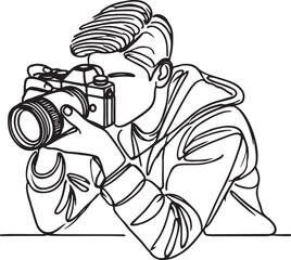 Vector Art of a Photographer Taking the Perfect Shot in Line Drawing