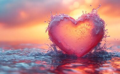 Fototapeta premium Heart-shaped ice cube floating in clear water
