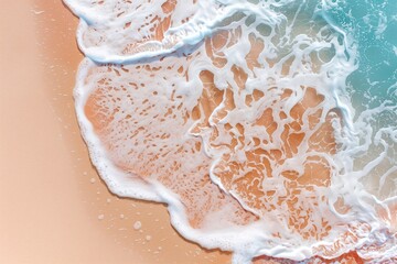 Obraz premium Captivating waves lapping sandy beach watercolor art coastal scene aerial view tranquil serenity