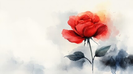 Beautiful Red Rose With Watercolor Background and Elegant Design