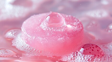 3d pink soap bubble. Collagen water ball vector. Isolated transparent liquid jelly circle droplet with oil texture. Round clear strawberry serum swatch for girl skin. Hyaluron cosmetic essence orb