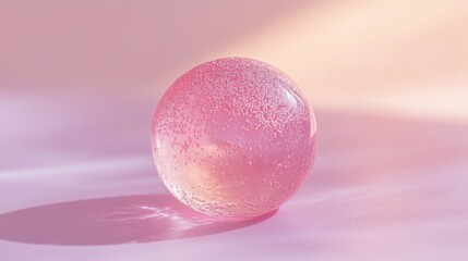 3d pink soap bubble. Collagen water ball vector. Isolated transparent liquid jelly circle droplet with oil texture. Round clear strawberry serum swatch for girl skin. Hyaluron cosmetic essence orb
