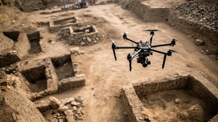 Drone surveying an archaeological dig site.