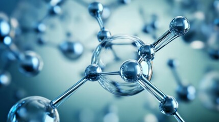 Abstract molecule model, spheres, bonds, blue.