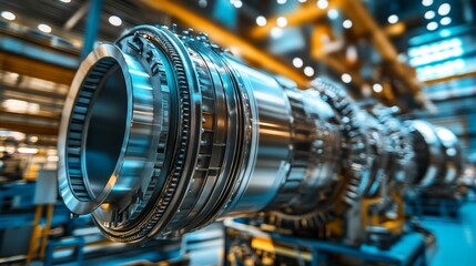 Obraz premium Industrial machinery; metallic, complex, rotating parts.