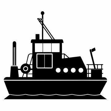 black ferry boat silhouette on white clip art preview