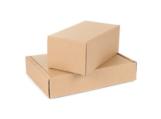 Two cardboard parcel boxes isolated on white