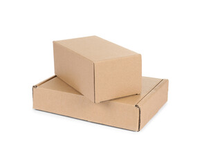 Two cardboard parcel boxes isolated on white