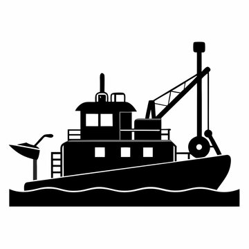 black fishing boat silhouette on water clip art preview