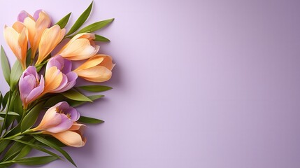 A bunch of flowers on a purple background