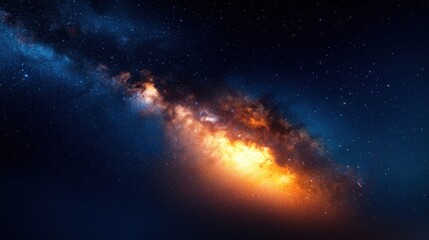 A bright orange and blue galaxy in the night sky