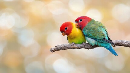 A couple of colorful birds sitting on top of a tree branch