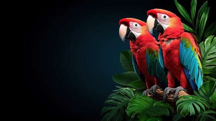 Fototapeta premium Two colorful parrots sitting on top of a tree branch