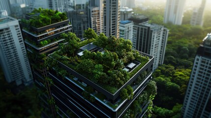 Obraz premium A cityscape with a green roof on top of a building