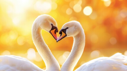 Fototapeta premium two swans making a heart shape with their necks