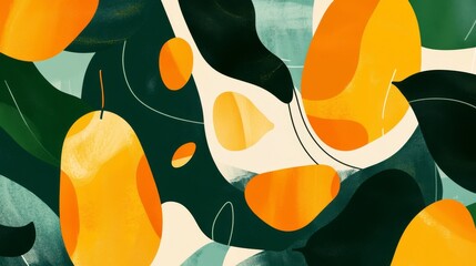 Stylized mango illustrations with overlapping shapes in green, artistic and fresh High quality illustration 