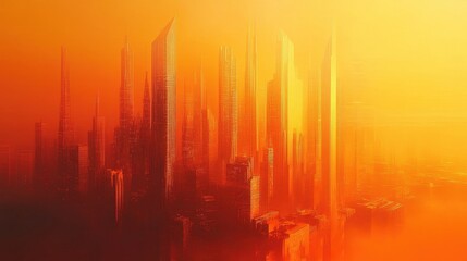 Futuristic Cityscape Underneath an Orange Sky