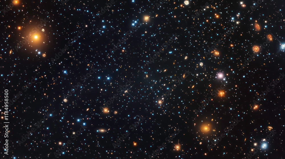 Aufkleber a vibrant deep space image showcasing countless stars and galaxies in varying colors and sizes, crea
