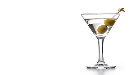 martini is a cocktail made with gin and vermouth, or vodka and with an olive, a lemon twist, or both. it is one of the best-most popular mixed alcoholic beverages. Isolated on white with copy space