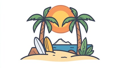 Tropical beach sunset surfboards island graphic