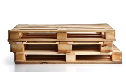 Fototapeta premium stacked wood or wooden pallet or a skid is a flat transport structure, which supports goods in a stable fashion while being lifted by a forklift, jack, a front loader, or crane. Isolated on white
