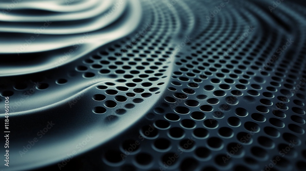 Poster Wavy perforated metal surface creating an abstract pattern