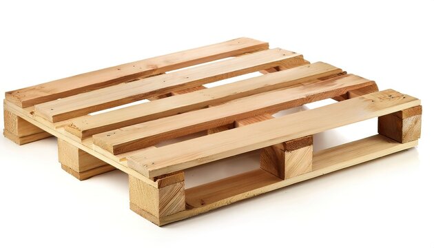 wood or wooden pallet or a skid is a flat transport structure, which supports goods in a stable fashion while being lifted by a forklift, jack, a front loader, or crane. Isolated on white background
