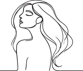 Beautiful Line Drawing of a Woman’s Profile with Long Hair - Vector Illustration