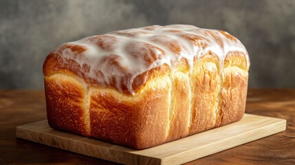 Sweet Glazed Loaf of Bread on Wooden Board