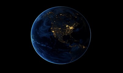 Obraz premium The Earth as seen from space, with urban lighting highlighted over Europe.