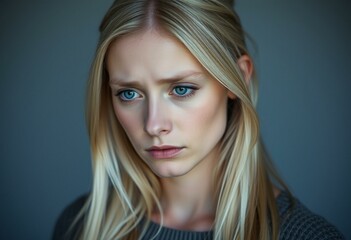 Naklejka premium Nordic blond female portrait with solemn expression